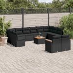 Set mobilier de grădină cu perne, 13 piese, negru, poliratan GartenMobel Dekor
