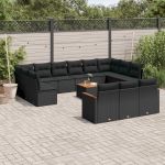 Set mobilier de grădină cu perne, 14 piese, negru, poliratan GartenMobel Dekor