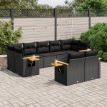 Set mobilier de grădină cu perne, 9 piese, negru, poliratan GartenMobel Dekor