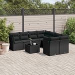 Set mobilier de grădină cu perne, 9 piese, negru, poliratan GartenMobel Dekor