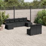 Set mobilier de grădină cu perne, 9 piese, negru, poliratan GartenMobel Dekor