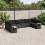 Set canapele de grădină cu perne, 10 piese, negru, poliratan GartenMobel Dekor