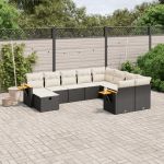 Set canapele de grădină cu perne, 10 piese, negru, poliratan GartenMobel Dekor