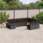 Set canapele de grădină cu perne, 10 piese, negru, poliratan GartenMobel Dekor