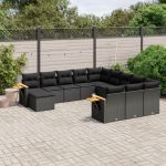 Set canapele de grădină cu perne, 11 piese, negru, poliratan GartenMobel Dekor
