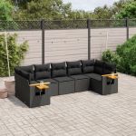Set canapele de grădină cu perne, 7 piese, negru, poliratan GartenMobel Dekor
