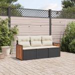 Set mobilier de grădină cu perne, 3 piese, negru, poliratan GartenMobel Dekor