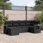 Set mobilier de grădină cu perne, 6 piese, negru, poliratan GartenMobel Dekor