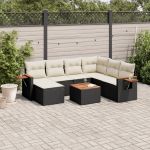 Set mobilier de grădină cu perne, 8 piese, negru, poliratan GartenMobel Dekor
