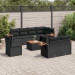 Set mobilier de grădină cu perne, 9 piese, negru, poliratan GartenMobel Dekor