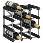 Suport de vinuri, 12 sticle, negru, lemn masiv de pin GartenMobel Dekor