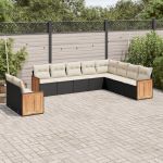 Set canapele de grădină cu perne, 10 piese, negru, poliratan GartenMobel Dekor