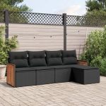 Set mobilier de grădină cu perne, 5 piese, negru, poliratan GartenMobel Dekor