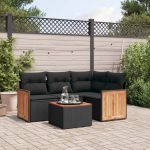 Set mobilier de grădină cu perne, 5 piese, negru, poliratan GartenMobel Dekor