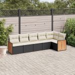 Set mobilier de grădină cu perne, 6 piese, negru, poliratan GartenMobel Dekor