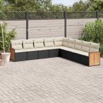 Set mobilier de grădină cu perne, 9 piese, negru, poliratan GartenMobel Dekor