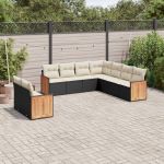 Set mobilier de grădină cu perne, 9 piese, negru, poliratan GartenMobel Dekor