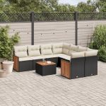 Set mobilier de grădină cu perne, 9 piese, negru, poliratan GartenMobel Dekor