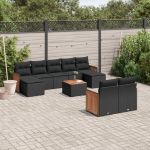 Set canapele de grădină cu perne, 10 piese, negru, poliratan GartenMobel Dekor