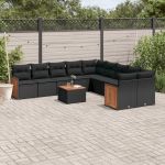 Set canapele de grădină cu perne, 11 piese, negru, poliratan GartenMobel Dekor