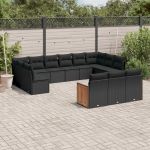 Set mobilier de grădină cu perne, 13 piese, negru, poliratan GartenMobel Dekor
