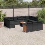 Set mobilier de grădină cu perne, 14 piese, negru, poliratan GartenMobel Dekor