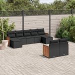 Set mobilier de grădină cu perne, 9 piese, negru, poliratan GartenMobel Dekor