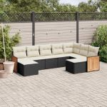 Set mobilier de grădină cu perne, 9 piese, negru, poliratan GartenMobel Dekor