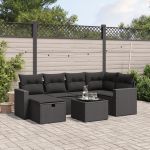 Set canapele de grădină cu perne, 7 piese, negru, poliratan GartenMobel Dekor