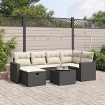 Set canapele de grădină cu perne, 7 piese, negru, poliratan GartenMobel Dekor