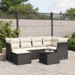 Set canapele de grădină cu perne, 7 piese, negru, poliratan GartenMobel Dekor