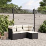 Set mobilier de grădină cu perne, 4 piese, negru, poliratan GartenMobel Dekor