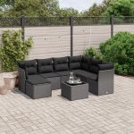 Set mobilier de grădină cu perne, 8 piese, negru, poliratan GartenMobel Dekor