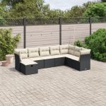 Set mobilier de grădină cu perne, 8 piese, negru, poliratan GartenMobel Dekor