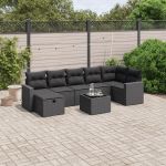 Set mobilier de grădină cu perne, 8 piese, negru, poliratan GartenMobel Dekor