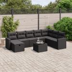 Set mobilier de grădină cu perne, 9 piese, negru, poliratan GartenMobel Dekor