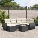 Set canapele de grădină cu perne, 7 piese, negru, poliratan GartenMobel Dekor