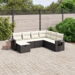 Set canapele de grădină cu perne, 7 piese, negru, poliratan GartenMobel Dekor