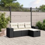 Set mobilier de grădină cu perne, 4 piese, negru, poliratan GartenMobel Dekor
