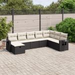 Set mobilier de grădină cu perne, 8 piese, negru, poliratan GartenMobel Dekor