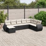 Set mobilier de grădină cu perne, 8 piese, negru, poliratan GartenMobel Dekor