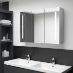 Dulap de baie cu oglindă și LED, gri beton, 89x14x62 cm GartenMobel Dekor