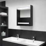Dulap de baie cu oglindă și LED, negru strălucitor, 50x14x60 cm GartenMobel Dekor