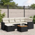 Set canapele de grădină cu perne, 7 piese, negru, poliratan GartenMobel Dekor