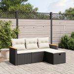 Set mobilier de grădină cu perne, 4 piese, negru, poliratan GartenMobel Dekor