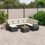 Set mobilier de grădină cu perne, 8 piese, negru, poliratan GartenMobel Dekor