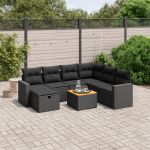 Set mobilier de grădină cu perne, 8 piese, negru, poliratan GartenMobel Dekor