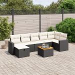 Set mobilier de grădină cu perne, 8 piese, negru, poliratan GartenMobel Dekor