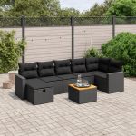 Set mobilier de grădină cu perne, 8 piese, negru, poliratan GartenMobel Dekor