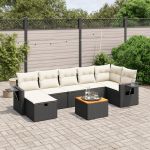 Set mobilier de grădină cu perne, 8 piese, negru, poliratan GartenMobel Dekor